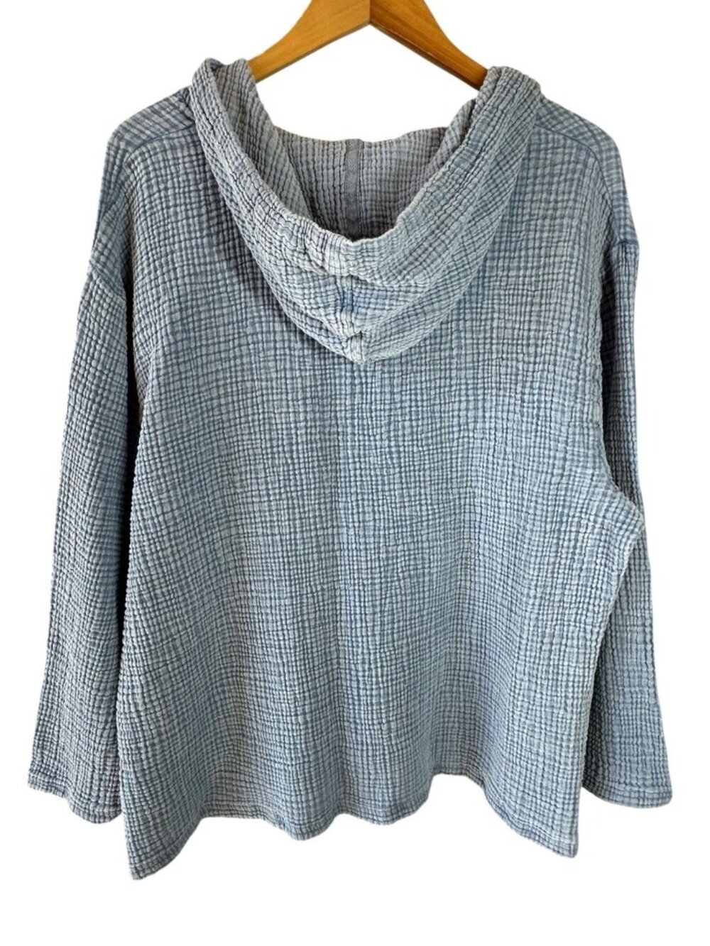 Natural Reflections Waffle Knit Hooded Pullover Top Blue Cotton 2X Oversized - Picture 3 of 5